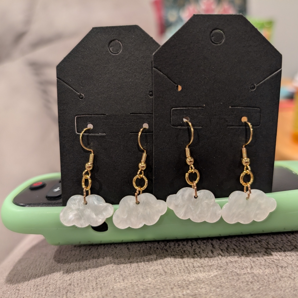 Gold and White Cloud Earrings